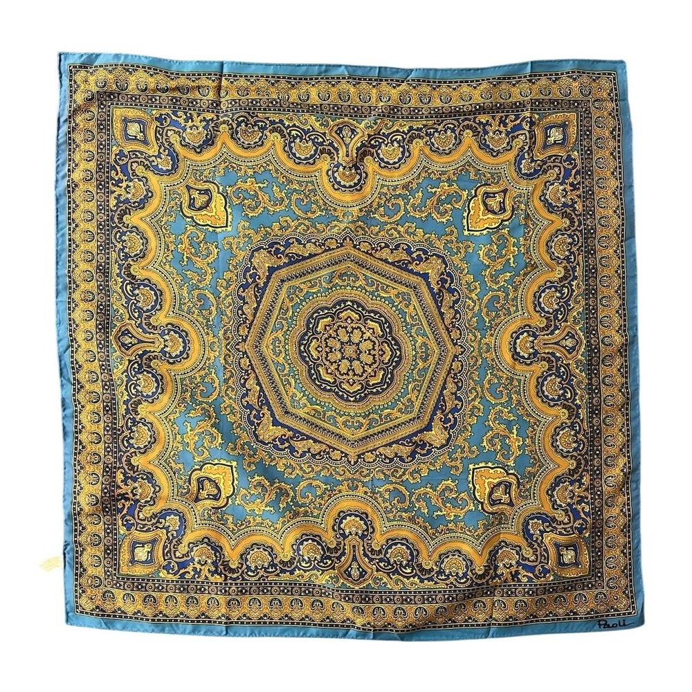 Vintage Paoli Signed Persian Medallion Print 1960s Scarf